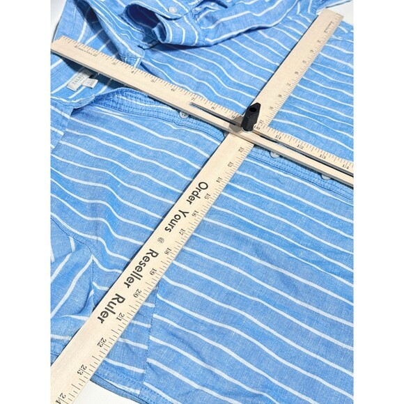 Talbots Linen Blend Oversized 1/4 Button Top Blouse Blue Striped Women's Size L - Picture 7 of 8